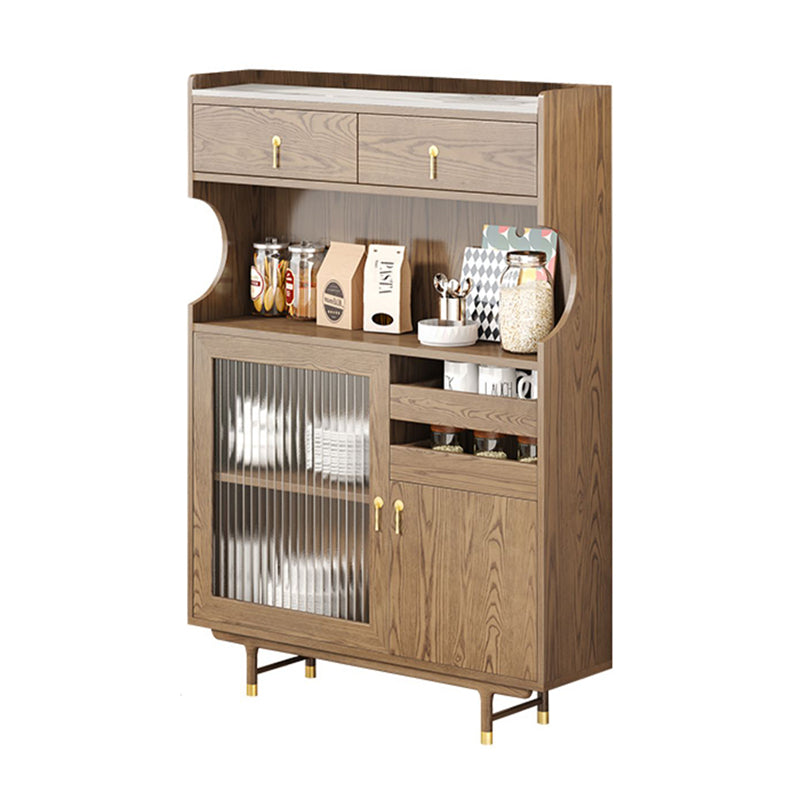 Contemporary Storage Cabinet Wooden Glass Doors Dining Hutch with Drawers