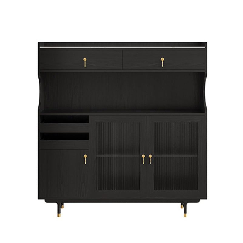 Contemporary Storage Cabinet Wooden Glass Doors Dining Hutch with Drawers