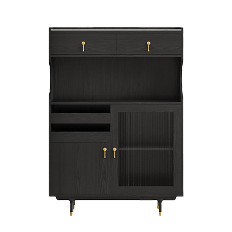 Contemporary Storage Cabinet Wooden Glass Doors Dining Hutch with Drawers