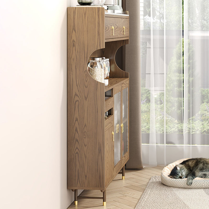 Contemporary Storage Cabinet Wooden Glass Doors Dining Hutch with Drawers