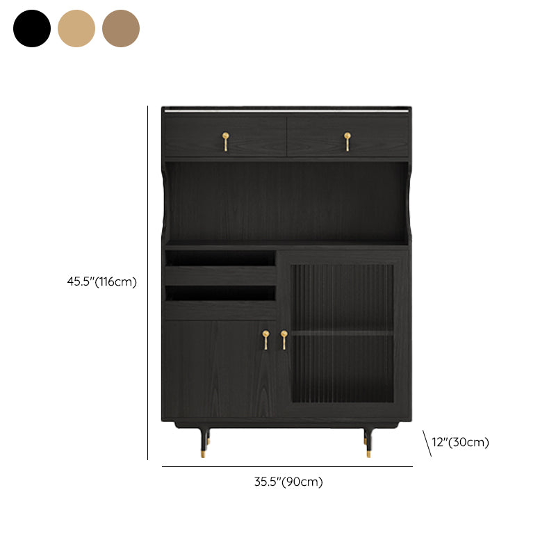 Contemporary Storage Cabinet Wooden Glass Doors Dining Hutch with Drawers