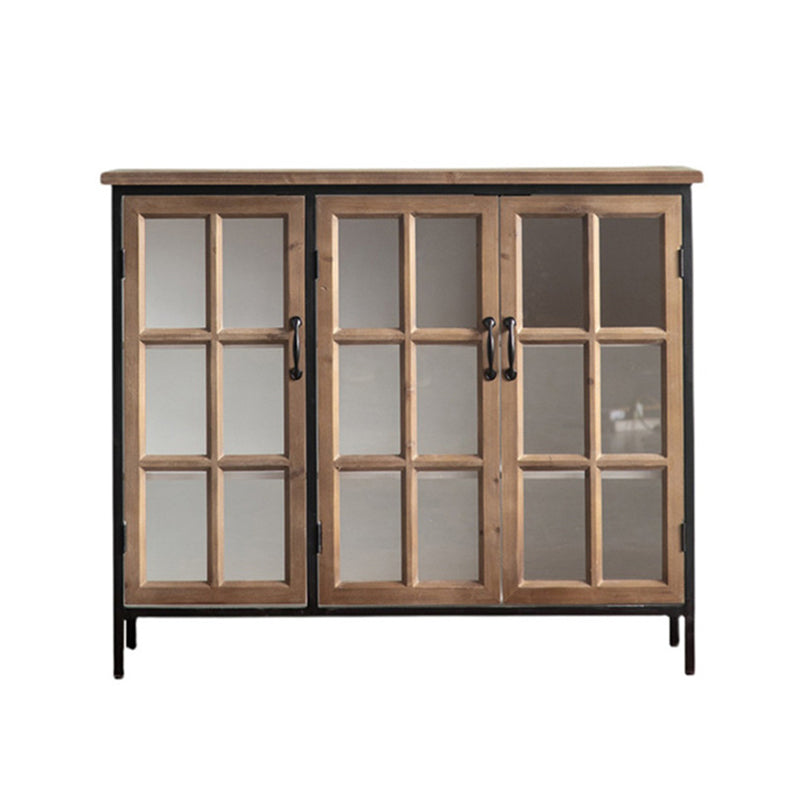 Traditional Pine Curio Cabinet Glass Doors Display Stand with Doors