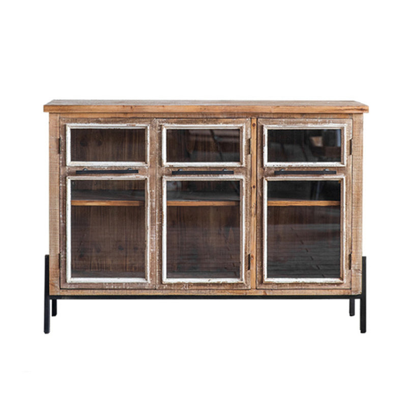 Traditional Pine Curio Cabinet Glass Doors Display Stand with Doors