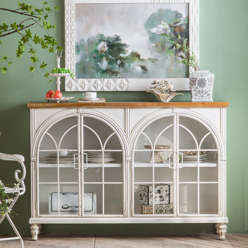 Traditional Pine Curio Cabinet Glass Doors Display Stand with Doors