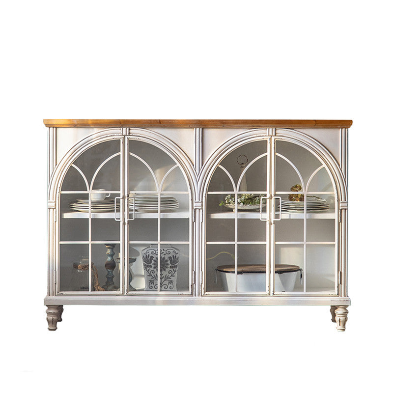 Traditional Pine Curio Cabinet Glass Doors Display Stand with Doors