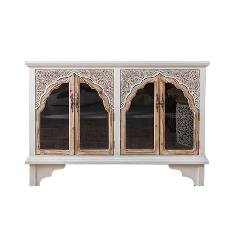 Traditional Pine Curio Cabinet Glass Doors Display Stand with Doors