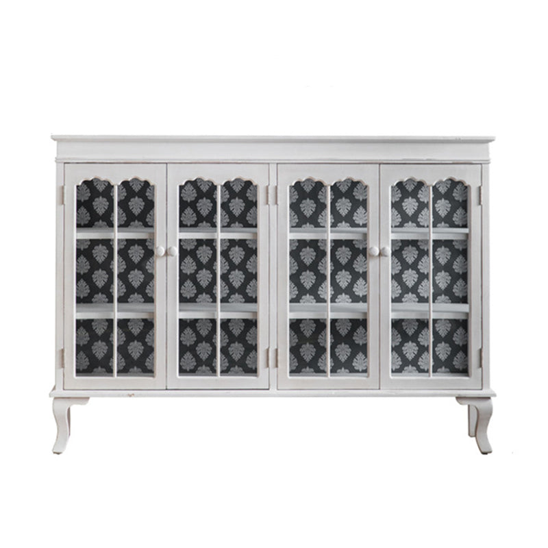 Traditional Pine Curio Cabinet Glass Doors Display Stand with Doors