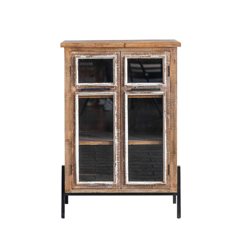 Traditional Pine Curio Cabinet Glass Doors Display Stand with Doors