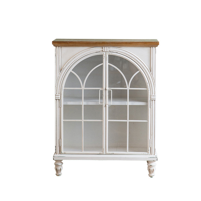 Traditional Pine Curio Cabinet Glass Doors Display Stand with Doors