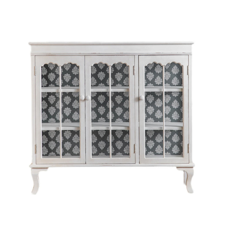 Traditional Pine Curio Cabinet Glass Doors Display Stand with Doors