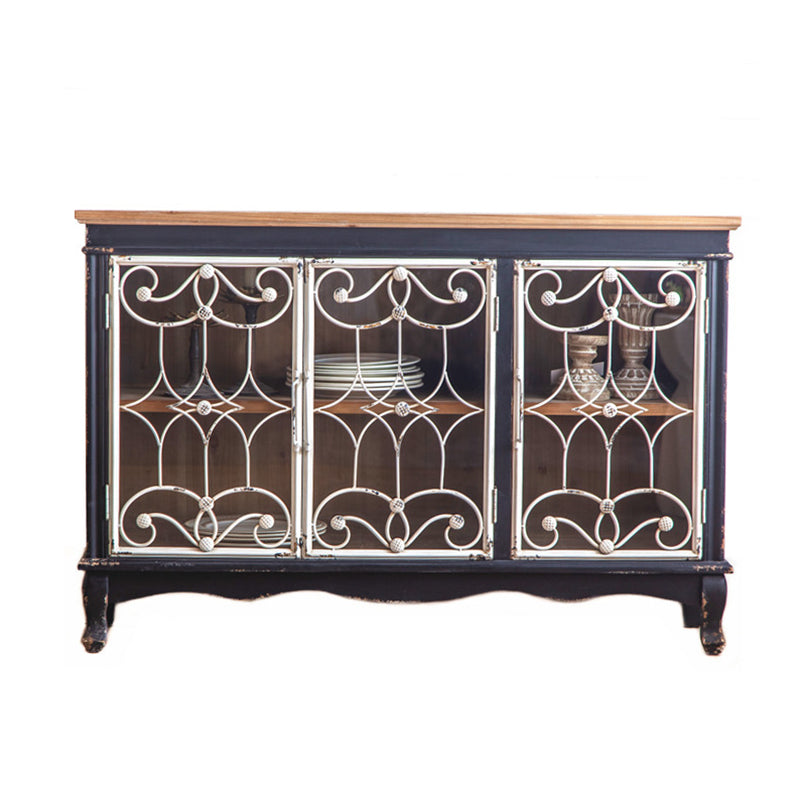 Traditional Pine Curio Cabinet Glass Doors Display Stand with Doors