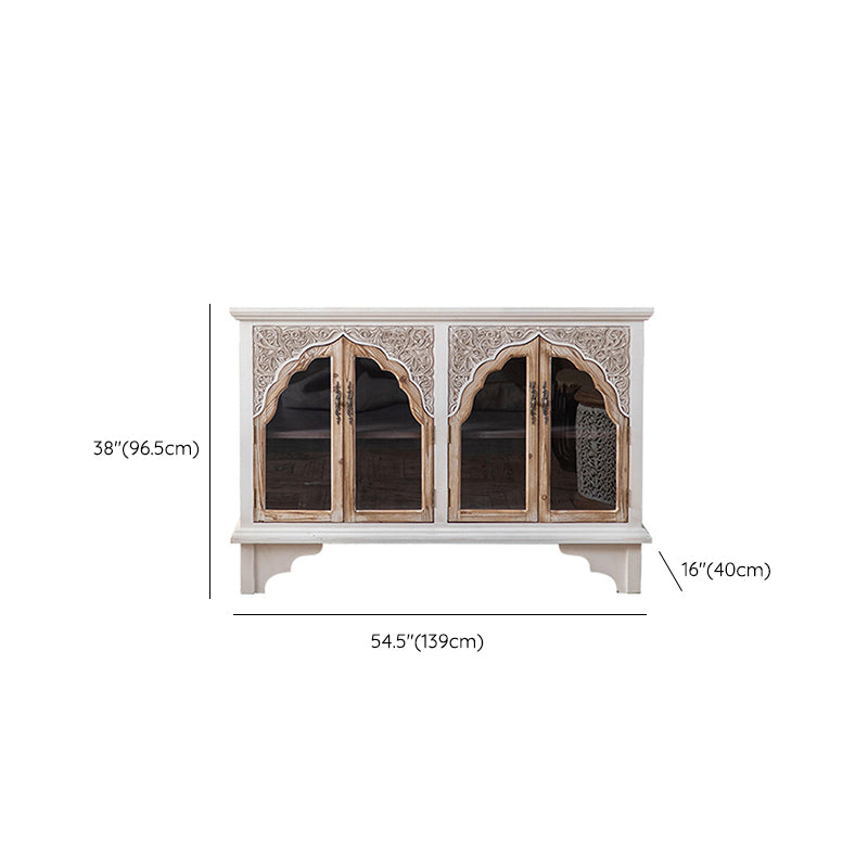 Traditional Pine Curio Cabinet Glass Doors Display Stand with Doors