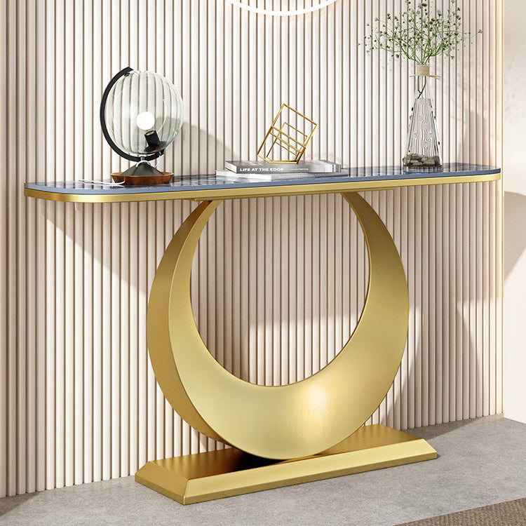 Contemporary Console Accent Table Antique Finish Half Moon Console Sofa Table in Stone
