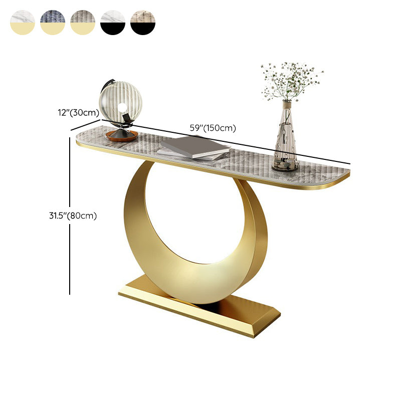 Contemporary Console Accent Table Antique Finish Half Moon Console Sofa Table in Stone