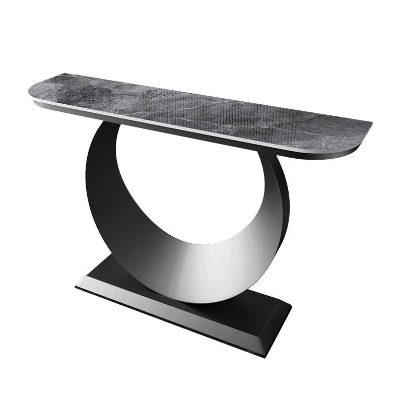 Contemporary Half Moon Console Accent Table Antique Finish Console Sofa Table in Stone