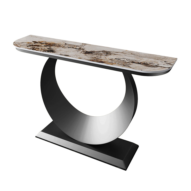 Contemporary Half Moon Console Accent Table Antique Finish Console Sofa Table in Stone