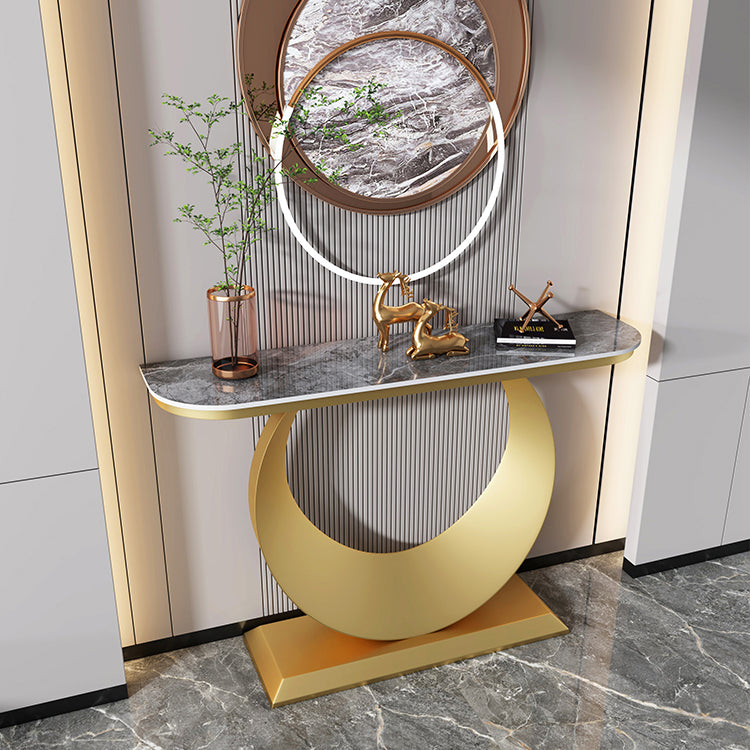 Contemporary Half Moon Console Accent Table Antique Finish Console Sofa Table in Stone