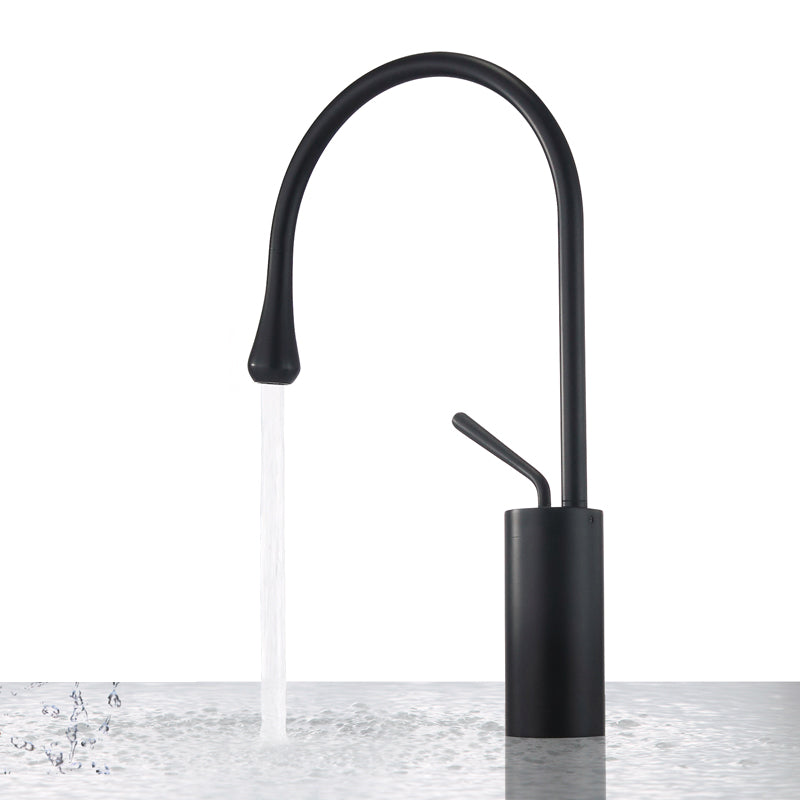 Gooseneck Lever Handles Sink Faucet Modern Circular Brass Bathroom Sink Faucet