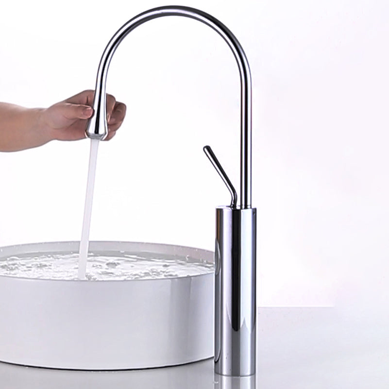 Gooseneck Lever Handles Sink Faucet Modern Circular Brass Bathroom Sink Faucet
