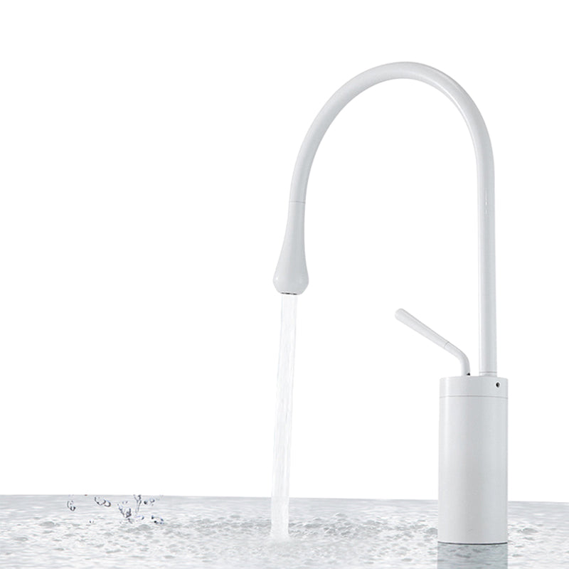 Gooseneck Lever Handles Sink Faucet Modern Circular Brass Bathroom Sink Faucet
