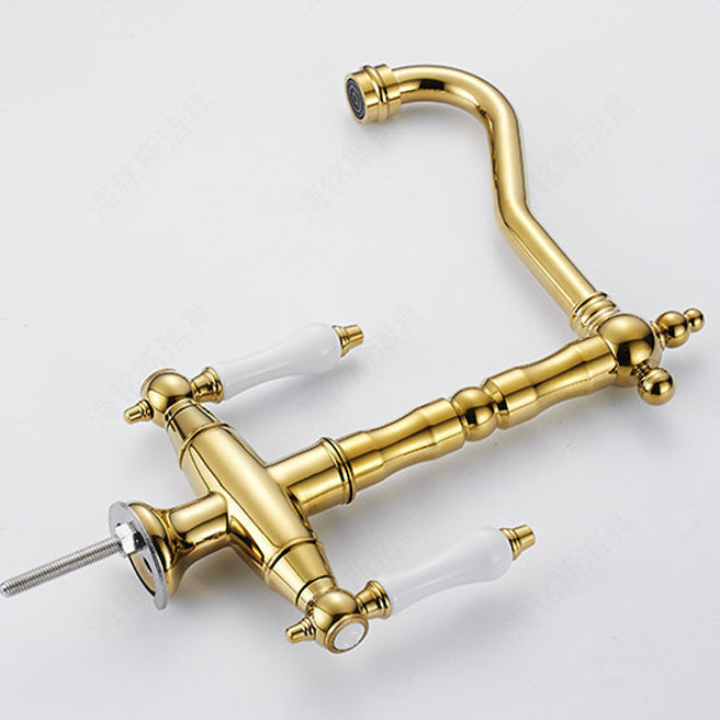 Traditional Kitchen Faucet Swivel Spout Gooseneck Double Handle Standard Kitchen Faucets