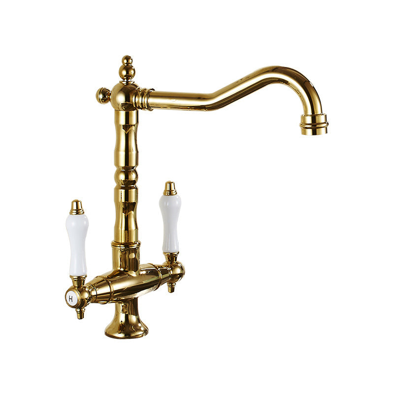 Traditional Kitchen Faucet Swivel Spout Gooseneck Double Handle Standard Kitchen Faucets