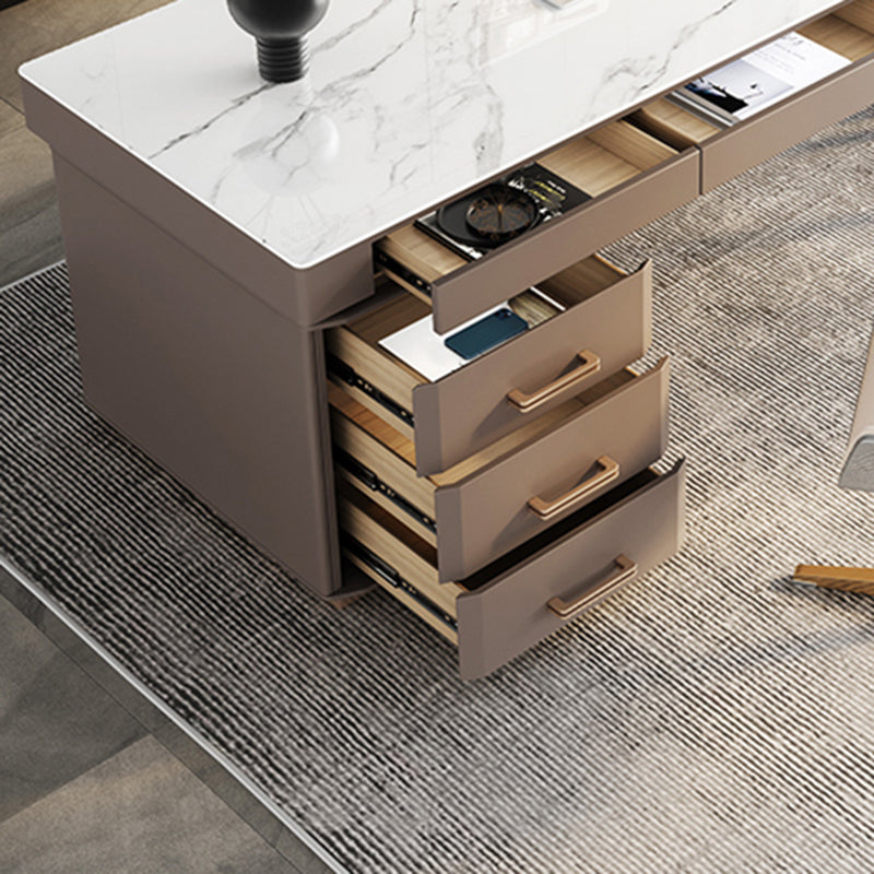 0/6-Drawers Writing Desk Rectangular Shaped Office Desk in White