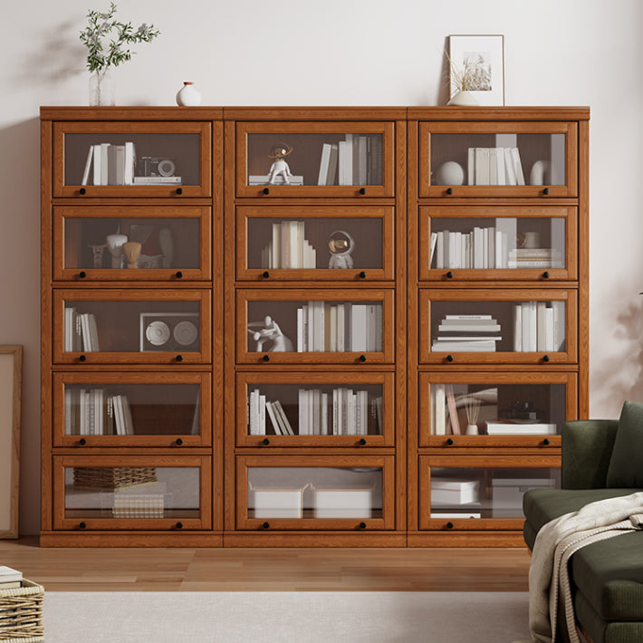 Wooden Contemporary Bookcase Standard Closed Back Bookshelf with Cabinets