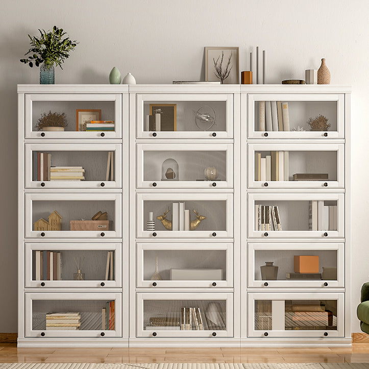 Modern Standard Bookcase Wooden White Bookshelf with Cabinets
