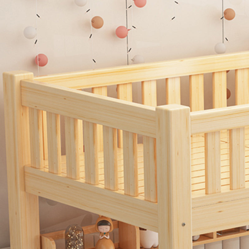 Scandinavian Bunk Bed Natural Solid Wood Kids Bed with Guardrail