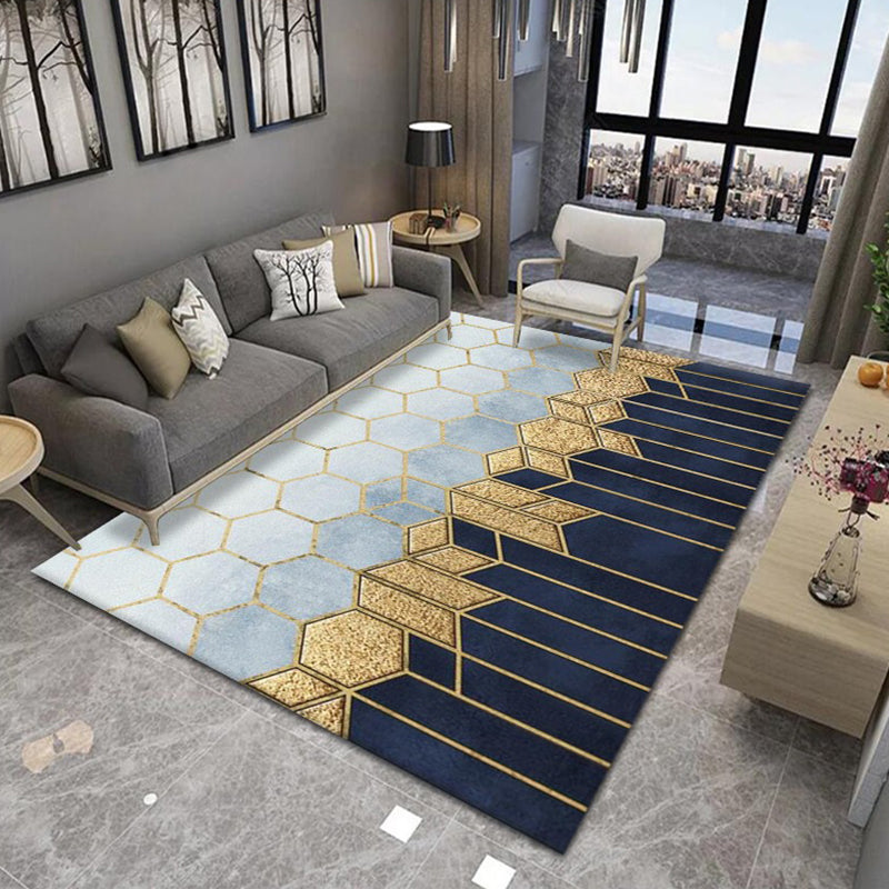 Gold Modern Carpet Geometry Polyester Carpet Washable Carpet for Living Room