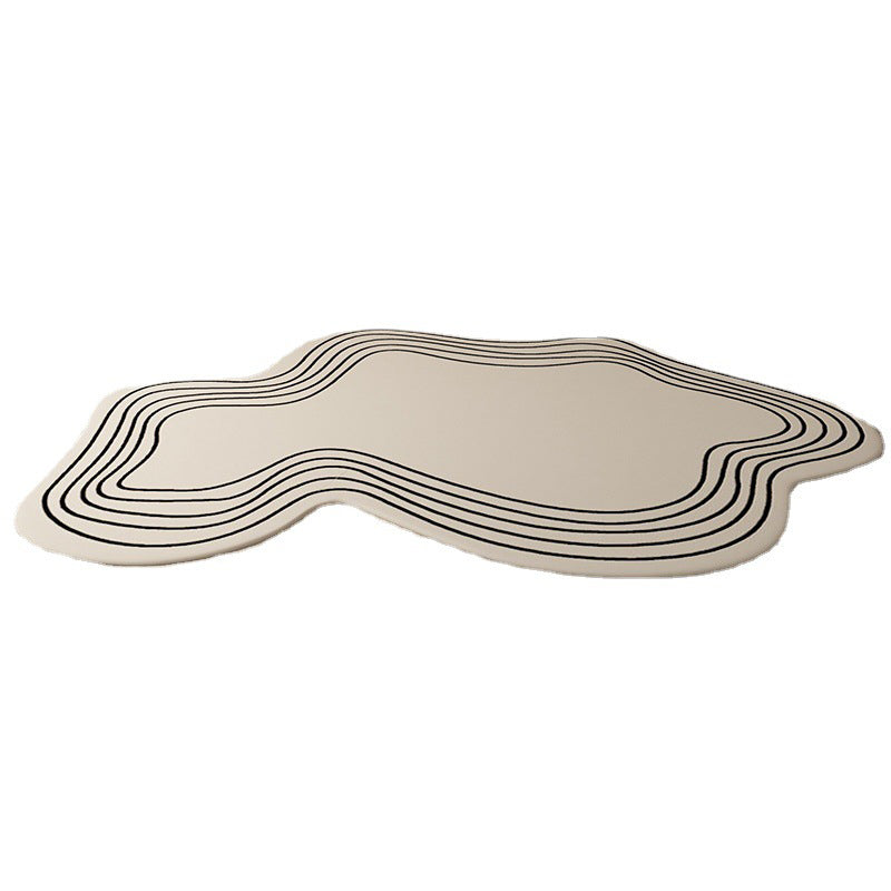 Beige Modern Rug Line Polyester Indoor Rug Washable Rug for Drawing Room
