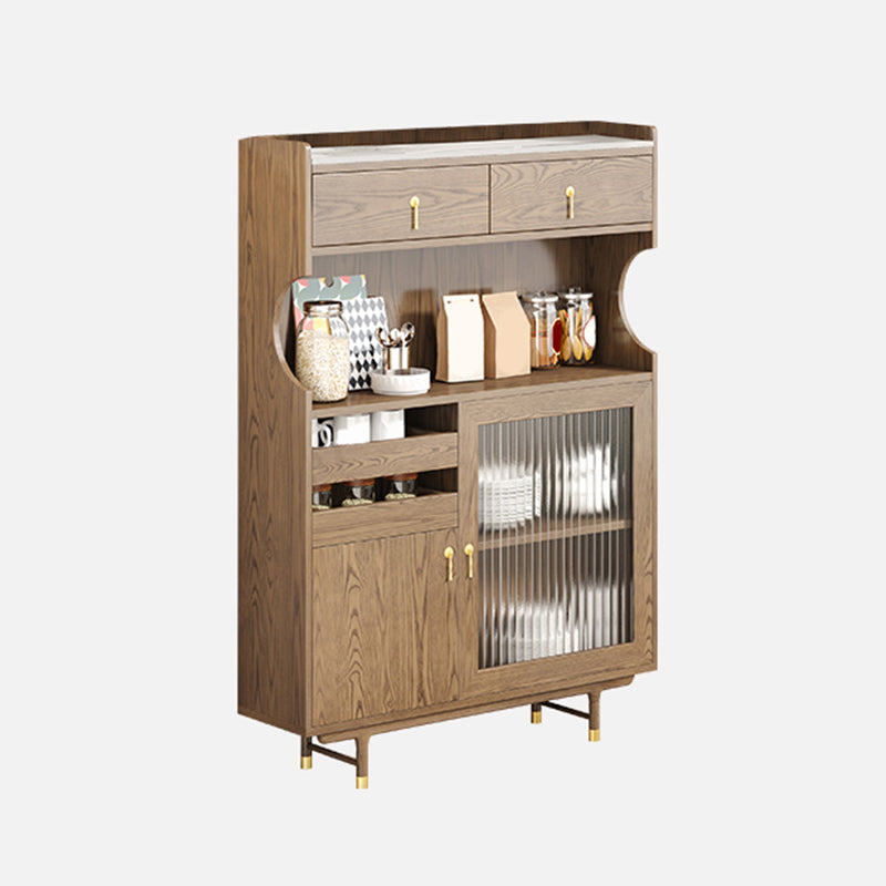 Contemporary Storage Cabinet Wooden Glass Doors Dining Hutch with Drawers