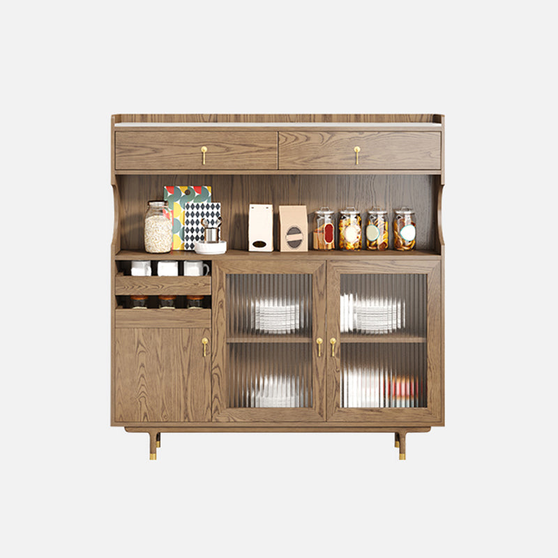 Contemporary Storage Cabinet Wooden Glass Doors Dining Hutch with Drawers
