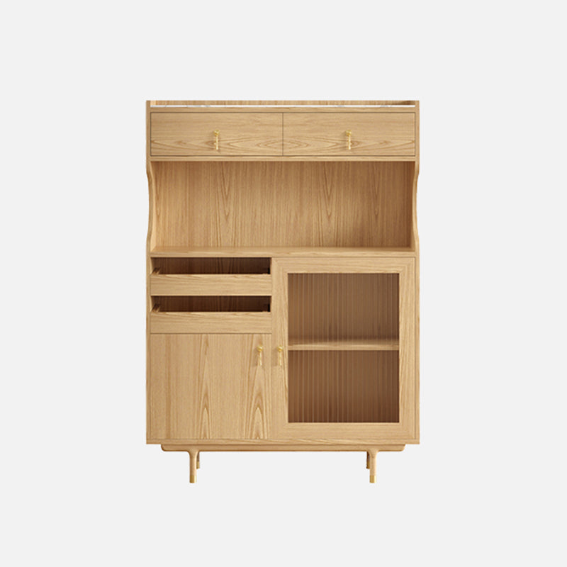 Contemporary Storage Cabinet Wooden Glass Doors Dining Hutch with Drawers