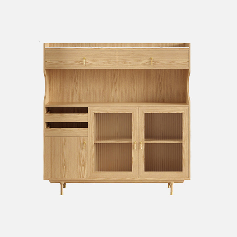 Contemporary Storage Cabinet Wooden Glass Doors Dining Hutch with Drawers