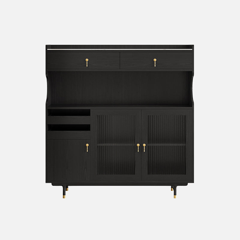 Contemporary Storage Cabinet Wooden Glass Doors Dining Hutch with Drawers