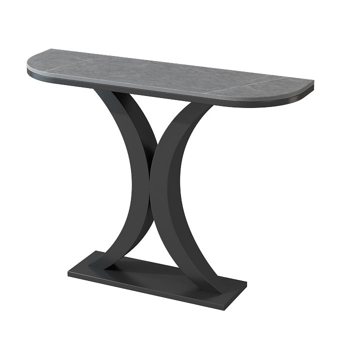 Contemporary Console Accent Table Half Moon Console Sofa Table in Stone