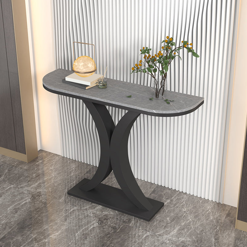 Contemporary Console Accent Table Half Moon Console Sofa Table in Stone