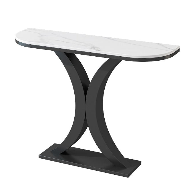 Contemporary Console Accent Table Half Moon Console Sofa Table in Stone