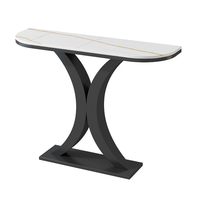 Contemporary Console Accent Table Half Moon Console Sofa Table in Stone