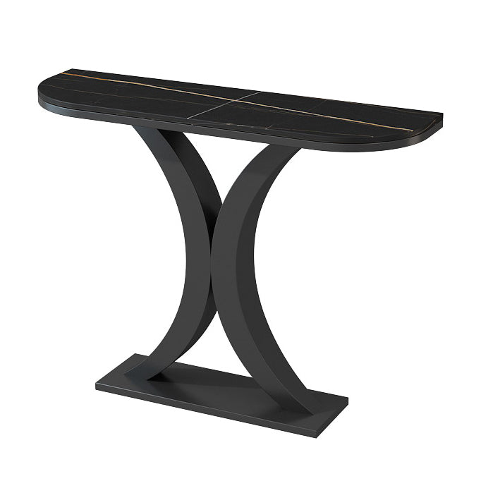 Contemporary Console Accent Table Half Moon Console Sofa Table in Stone