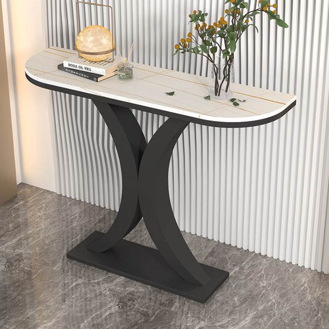 Contemporary Console Accent Table Half Moon Console Sofa Table in Stone