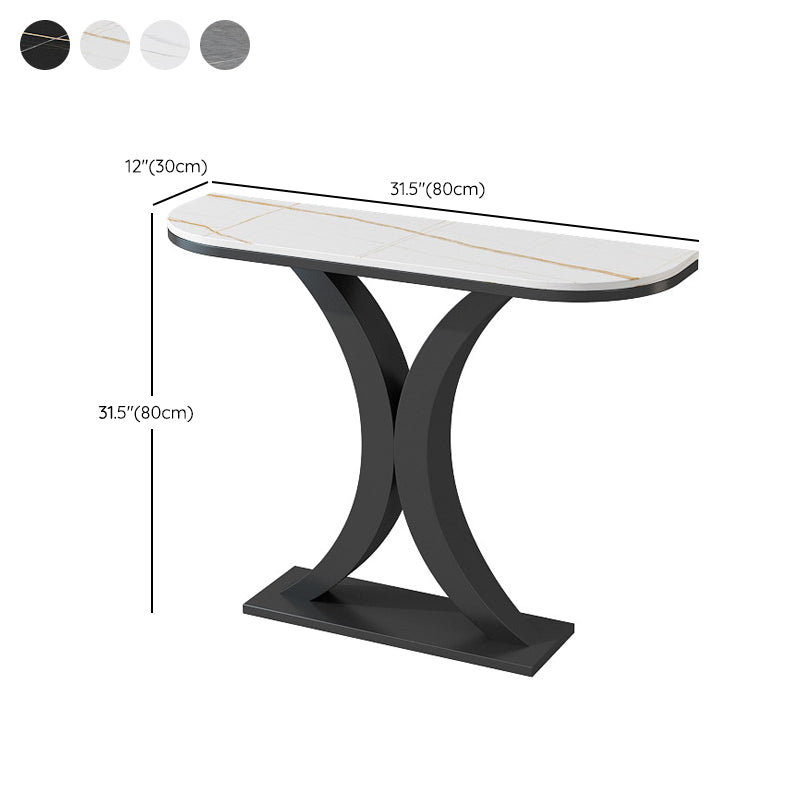 Contemporary Console Accent Table Half Moon Console Sofa Table in Stone