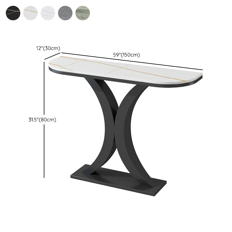 Contemporary Console Accent Table Half Moon Console Sofa Table in Stone