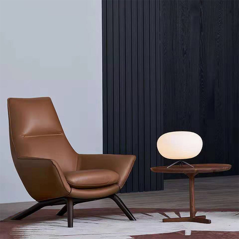 Modern Leather Fixed Back Chair in Brown Upholstered Flared Arms Chair