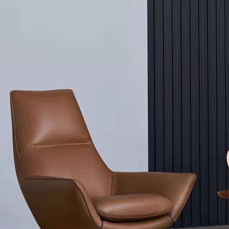 Modern Leather Fixed Back Chair in Brown Upholstered Flared Arms Chair