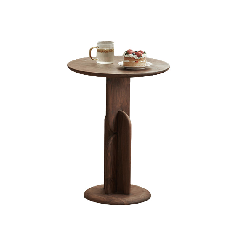 Contemporary Side End Table Round Pedestal Walnut Living Room Solid Wood Corner Table