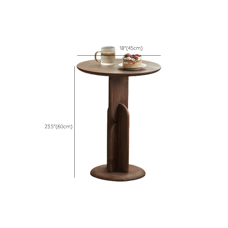 Contemporary Side End Table Round Pedestal Walnut Living Room Solid Wood Corner Table