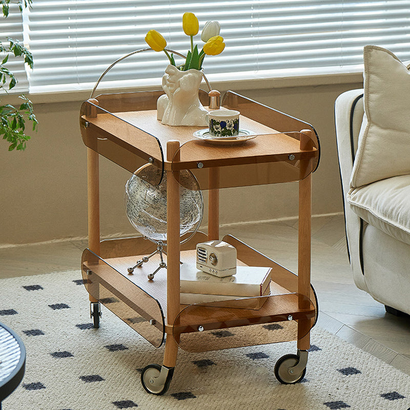 Modern Side Table Glass Top with Storage Rectangular Double Tier Accent Side Table